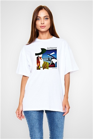 Bad Company Baskılı Unisex Beyaz Oversize Tişört