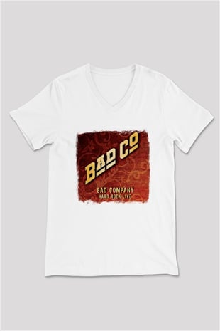 Bad Company Baskılı Unisex Beyaz V Yaka Tişört