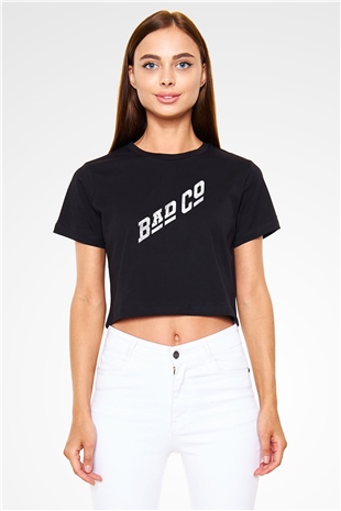 Bad Company Baskılı Unisex Siyah Crop Top Tişört