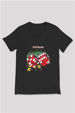 Bad Company Baskılı Unisex Siyah V Yaka Tişört