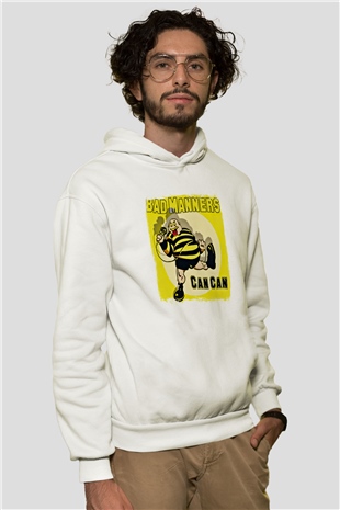 Bad Manners Baskılı Unisex Beyaz Hoodie