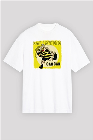 Bad Manners Baskılı Unisex Beyaz Oversize Tişört