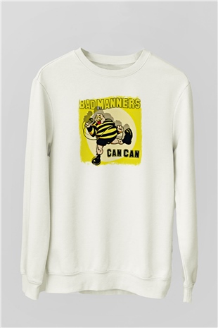 Bad Manners Baskılı Unisex Beyaz Sweatshirt