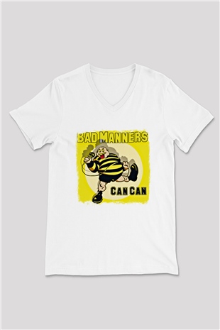 Bad Manners Baskılı Unisex Beyaz V Yaka Tişört
