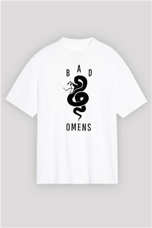Bad Omens Baskılı Beyaz Unisex Oversize Tişört - Tshirt
