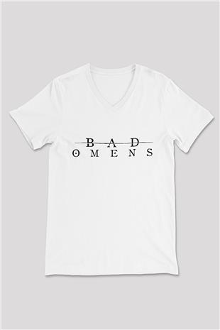 Bad Omens Baskılı Beyaz Unisex V Yaka Tişört - Tshirt