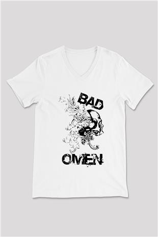 Bad Omens Baskılı Beyaz Unisex V Yaka Tişört - Tshirt