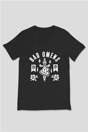 Bad Omens Baskılı Unisex Siyah V Yaka Tişört - Tshirt