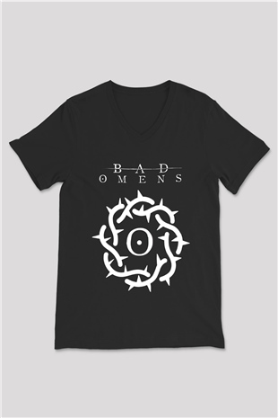 Bad Omens Baskılı Unisex Siyah V Yaka Tişört - Tshirt