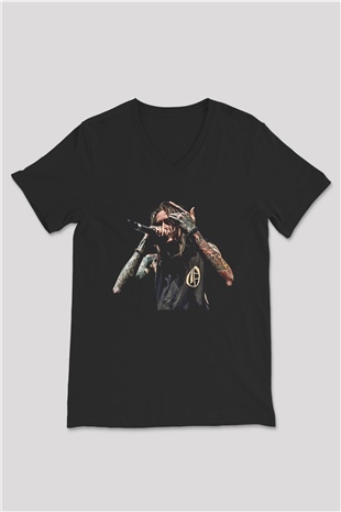 Bad Omens Baskılı Unisex Siyah V Yaka Tişört - Tshirt