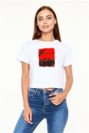 Bad Religion Baskılı Unisex Beyaz Crop Top Tişört