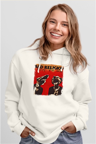Bad Religion Baskılı Unisex Beyaz Hoodie