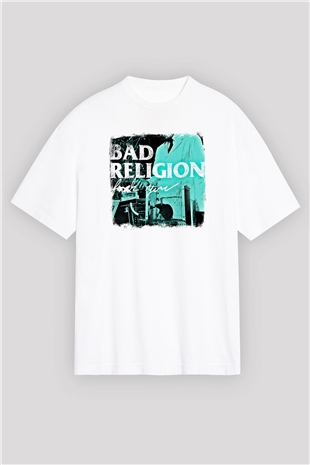 Bad Religion Baskılı Unisex Beyaz Oversize Tişört
