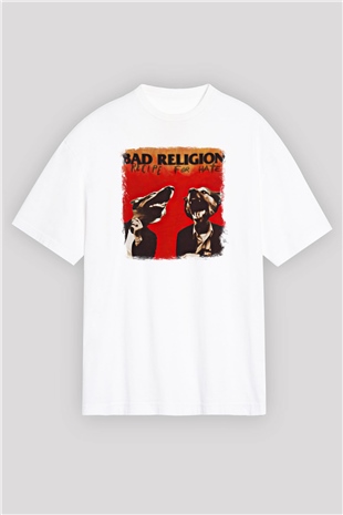Bad Religion Baskılı Unisex Beyaz Oversize Tişört