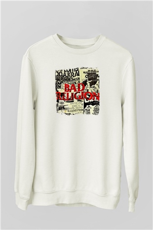 Bad Religion Baskılı Unisex Beyaz Sweatshirt