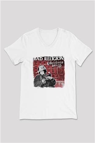 Bad Religion Baskılı Unisex Beyaz V Yaka Tişört