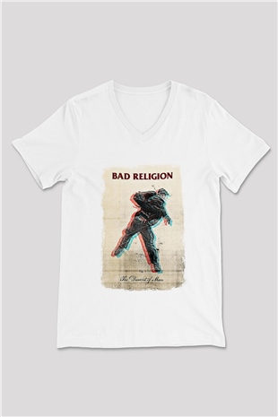 Bad Religion Baskılı Unisex Beyaz V Yaka Tişört