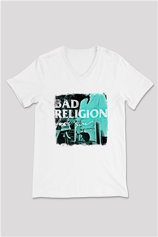 Bad Religion Baskılı Unisex Beyaz V Yaka Tişört