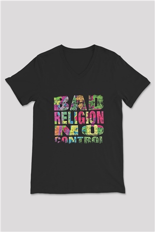 Bad Religion Baskılı Unisex Siyah V Yaka Tişört