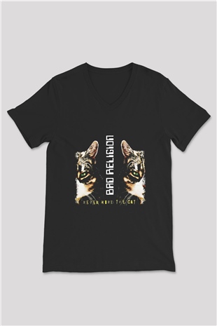 Bad Religion Baskılı Unisex Siyah V Yaka Tişört