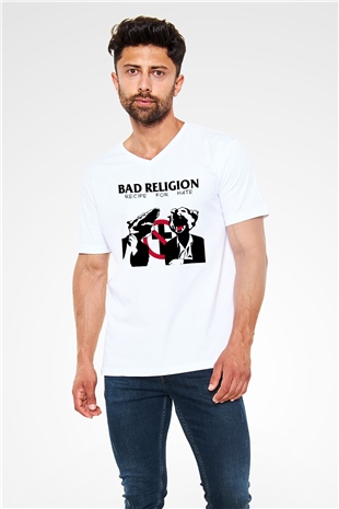 Bad Religion Beyaz Unisex V Yaka Tişört T-Shirt