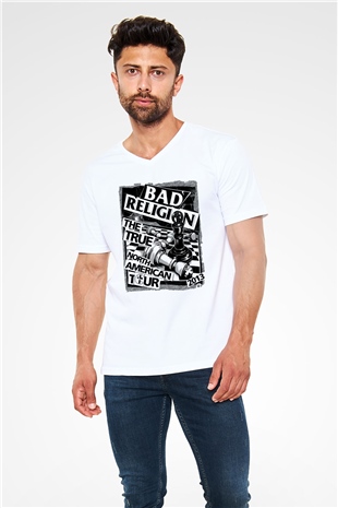Bad Religion Beyaz Unisex V Yaka Tişört
