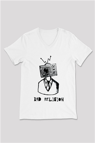 Bad Religion Beyaz Unisex V Yaka Tişört
