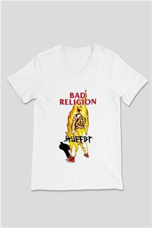Bad Religion Beyaz Unisex V Yaka Tişört T-Shirt