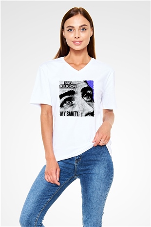 Bad Religion Beyaz Unisex V Yaka Tişört