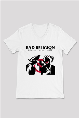 Bad Religion Beyaz Unisex V Yaka Tişört T-Shirt