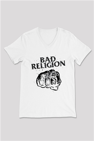 Bad Religion Beyaz Unisex V Yaka Tişört