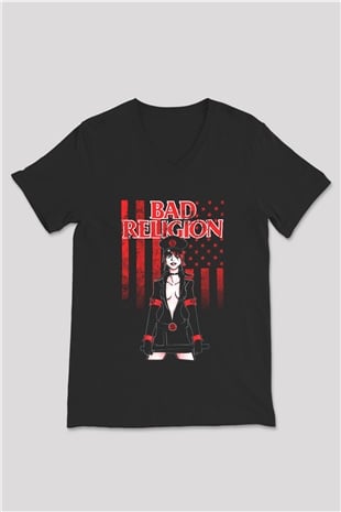 Bad Religion Siyah Unisex V Yaka Tişört T-Shirt