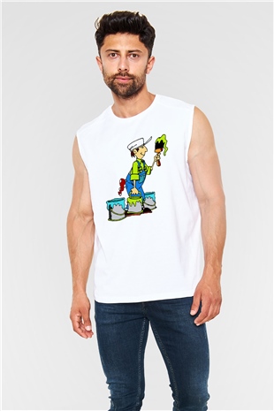 Badanacı Beyaz Unisex Kolsuz Tişört