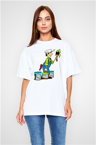Badanacı Beyaz Unisex Oversize Tişört T-Shirt