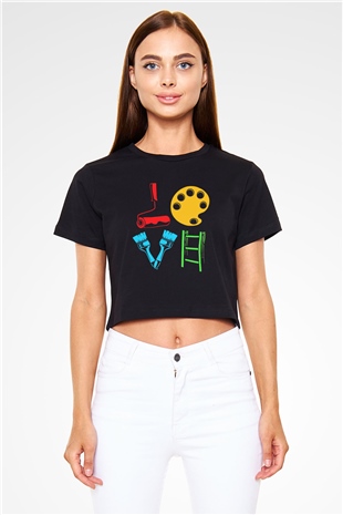 Badanacı Siyah  Crop Top Tişört
