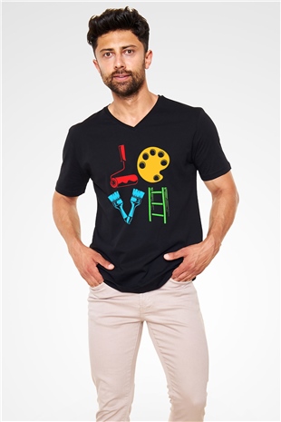 Badanacı Siyah Unisex V Yaka Tişört