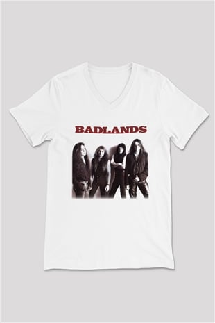 Badlands Beyaz Unisex V Yaka Tişört T-Shirt