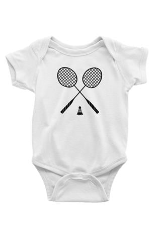Badminton Baskılı Beyaz Bebek Body - Zıbın