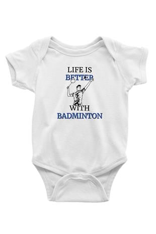 Badminton Baskılı Beyaz Bebek Body - Zıbın