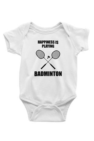 Badminton Baskılı Beyaz Bebek Body - Zıbın