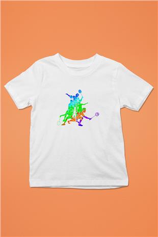 Badminton Baskılı Unisex Beyaz Çocuk Tişört - Tshirt