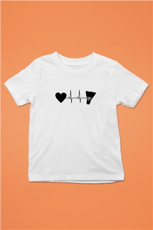 Badminton Baskılı Unisex Beyaz Çocuk Tişört - Tshirt