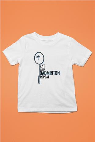 Badminton Baskılı Unisex Beyaz Çocuk Tişört - Tshirt