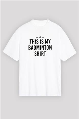 Badminton Baskılı Unisex Beyaz Oversize Tişört - Tshirt
