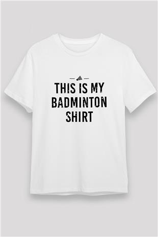 Badminton Baskılı Unisex Beyaz Tişört - Tshirt