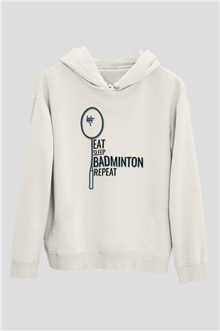 Badminton Baskılı Unisex Ekru Hoodie