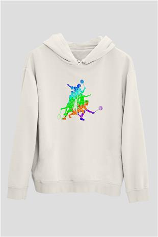Badminton Baskılı Unisex Ekru Hoodie