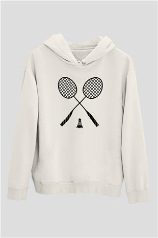 Badminton Baskılı Unisex Ekru Hoodie