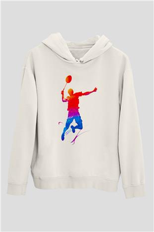 Badminton Baskılı Unisex Ekru Hoodie