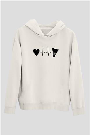 Badminton Baskılı Unisex Ekru Hoodie